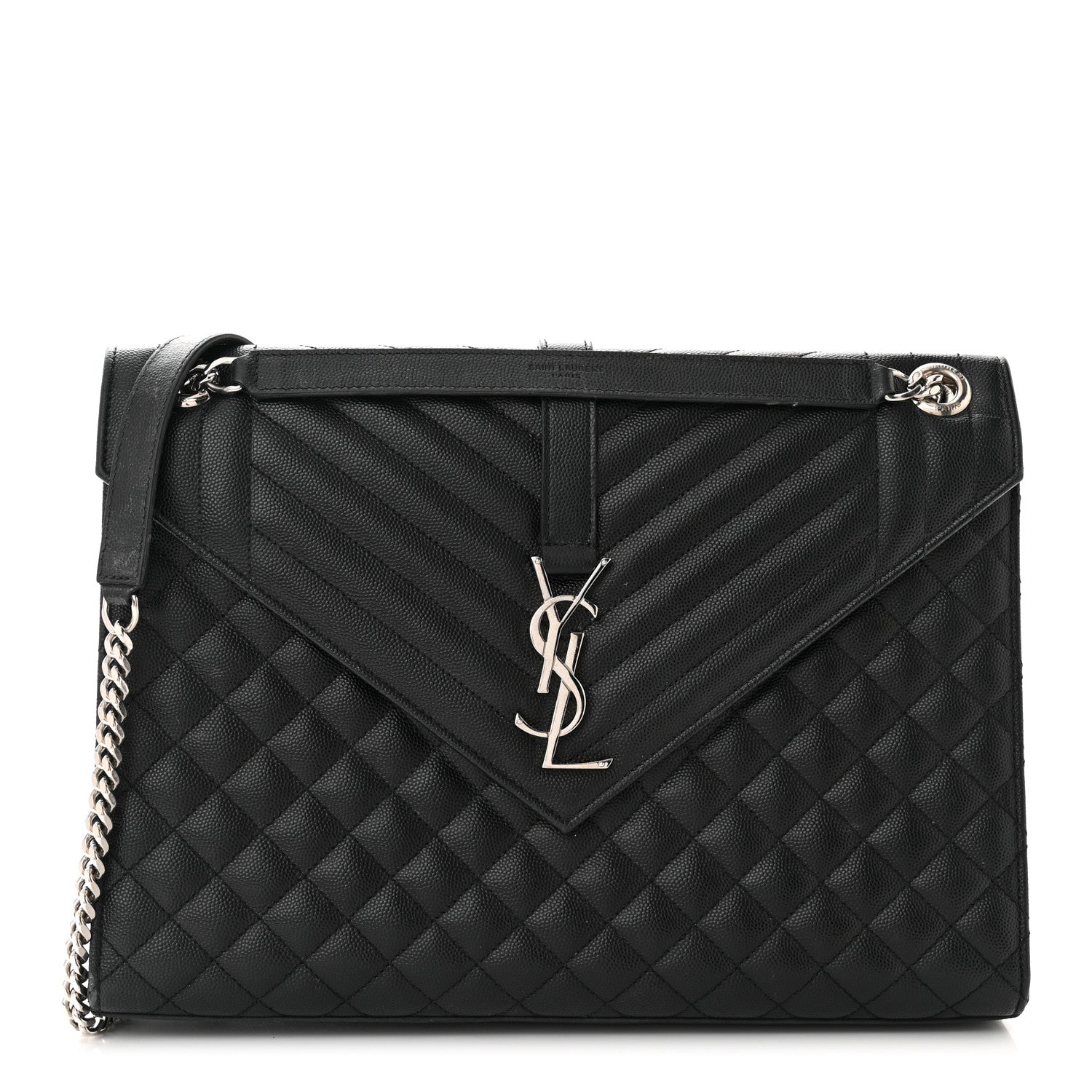 Saint Laurent Grain De Poudre Textured Mixed Matelasse Large Triquilt Monogram Satchel Black 1 of 12