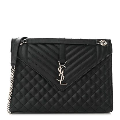Saint Laurent Grain De Poudre Textured Mixed Matelasse Large Triquilt Monogram Satchel Black 1 of 12