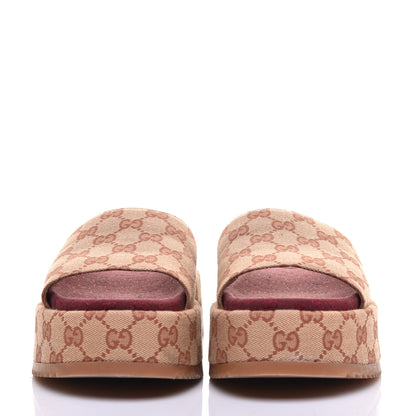 Gucci Canvas GG Monogram Angelina Platform Slide Sandals 38.5 Beige Ruggine 2 of 9
