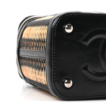 Chanel Calfskin Raffia Small Vanity Case Bag Black Beige 9 of 10