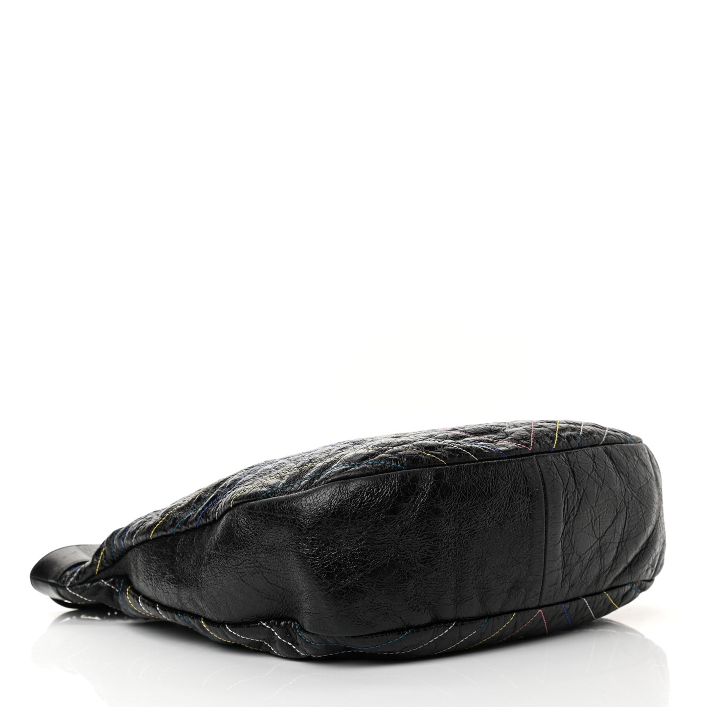 Glazed Calfskin Chevron Stitched Large 31 Shopping Bag Black