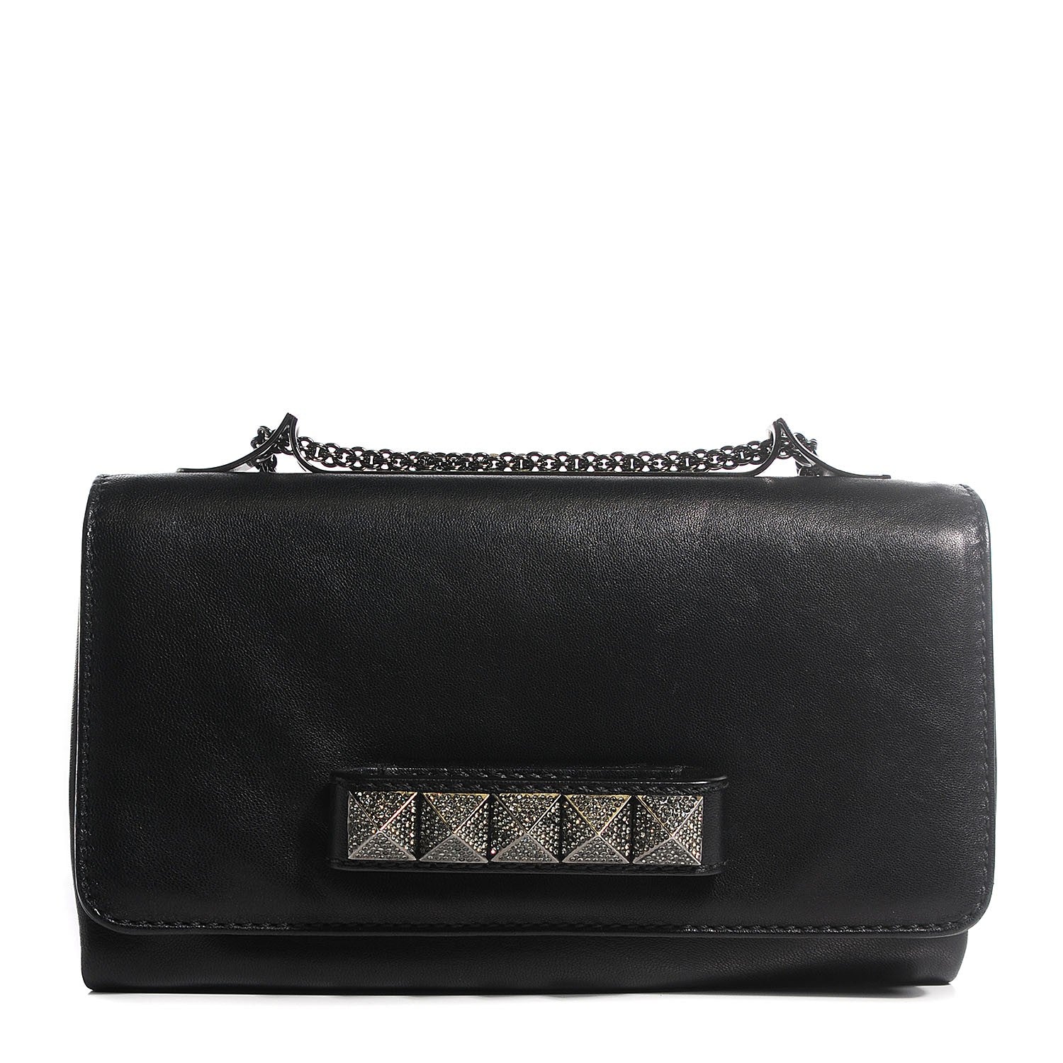Valentino Garavani Nappa Crystal Encrusted Studs Va Va Voom Shoulder Bag Black 1 of 8
