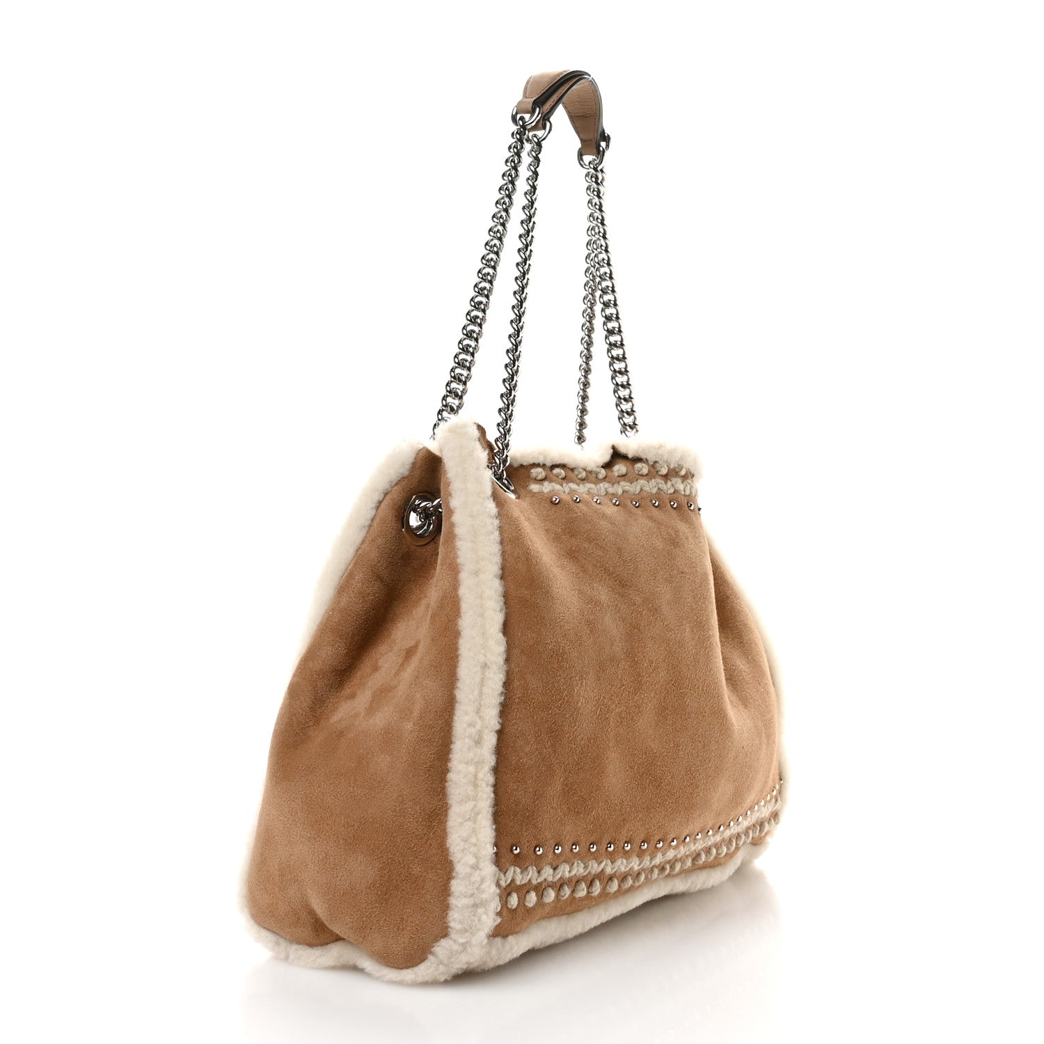 Gucci Suede Shearling Medium Soho Chain Shoulder Bag Brown 4 of 12