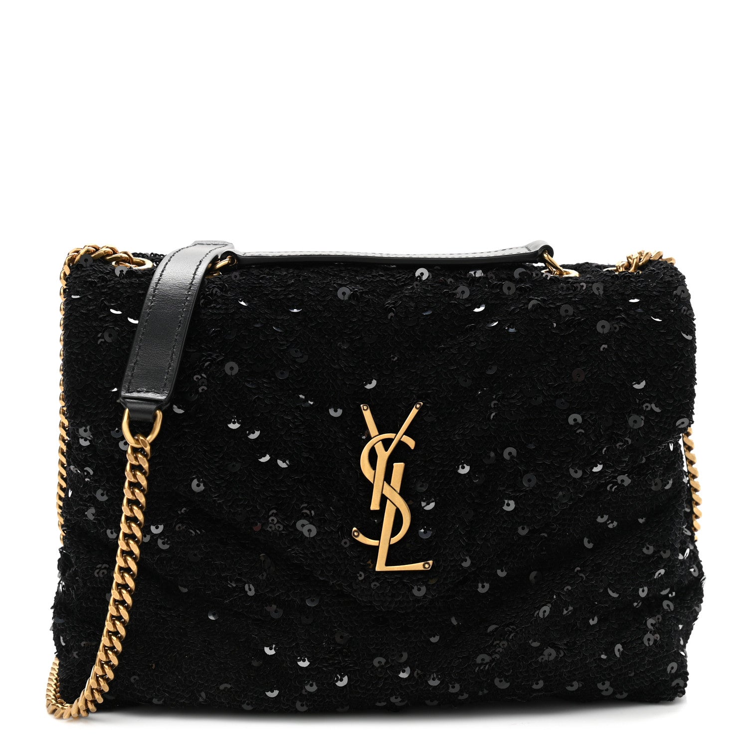 Saint Laurent Sequin Y Quilted Monogram Small Loulou Chain Satchel Black 1 of 11