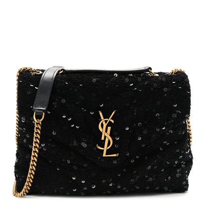 Saint Laurent Sequin Y Quilted Monogram Small Loulou Chain Satchel Black 1 of 11