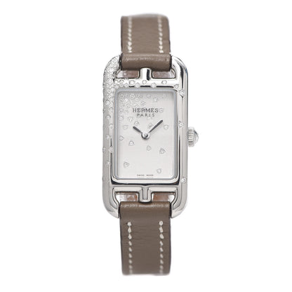 Hermes Stainless Steel Swift Diamond 17mm Nantucket Jete De Diamants Quartz Watch Etoupe 1 of 6
