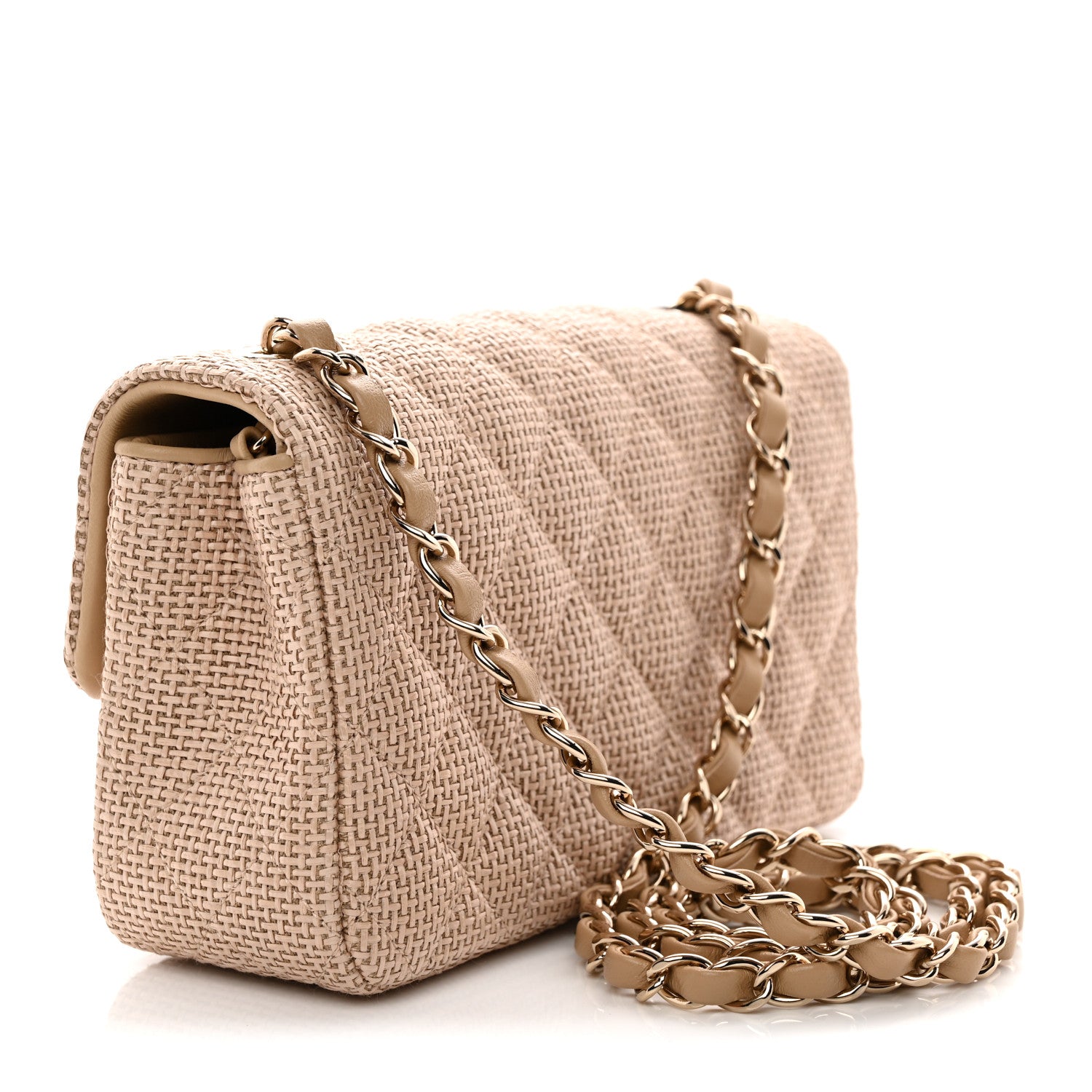 Chanel Braided Raffia Quilted Mini Rectangular Flap Dark Beige