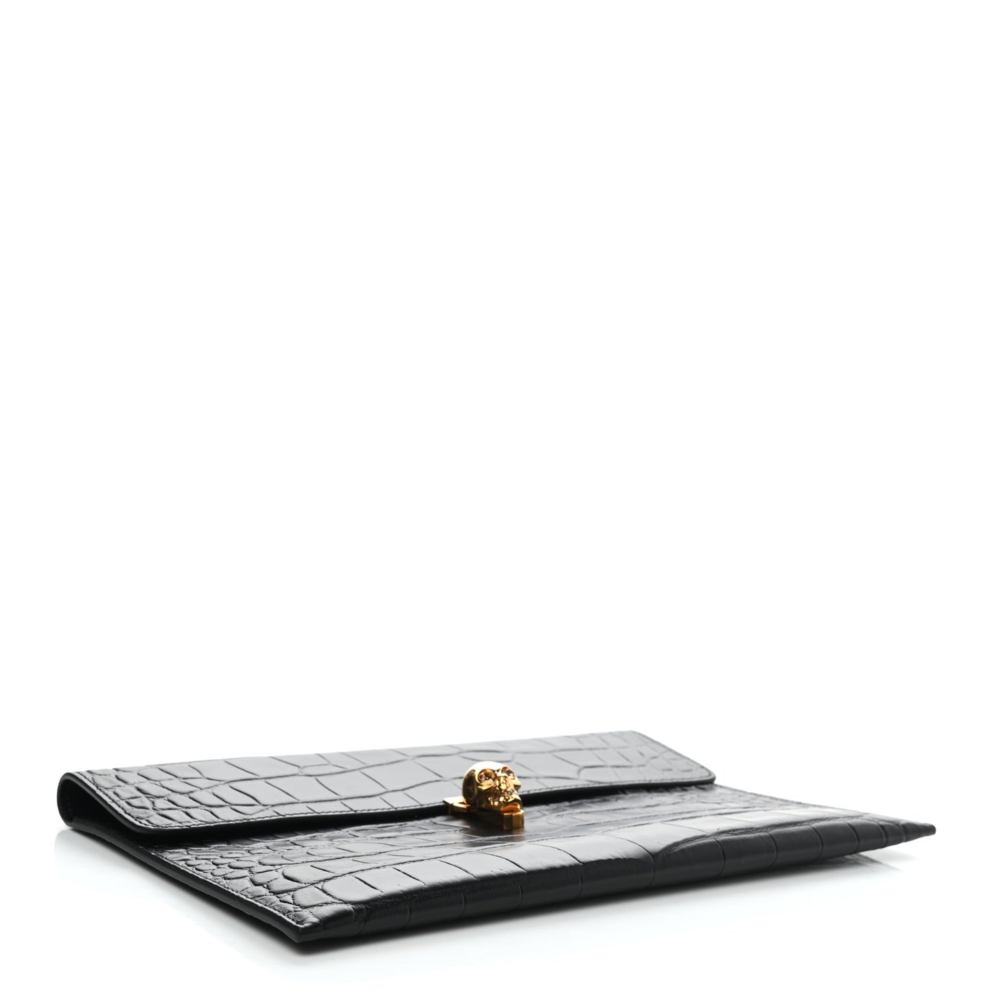 Calfskin Crocodile Embossed Skull Envelope Clutch Black