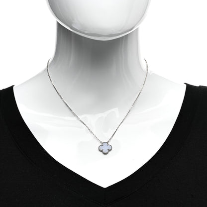 Van Cleef & Arpels 18K White Gold Chalcedony Vintage Alhambra Pendant Necklace 2 of 4