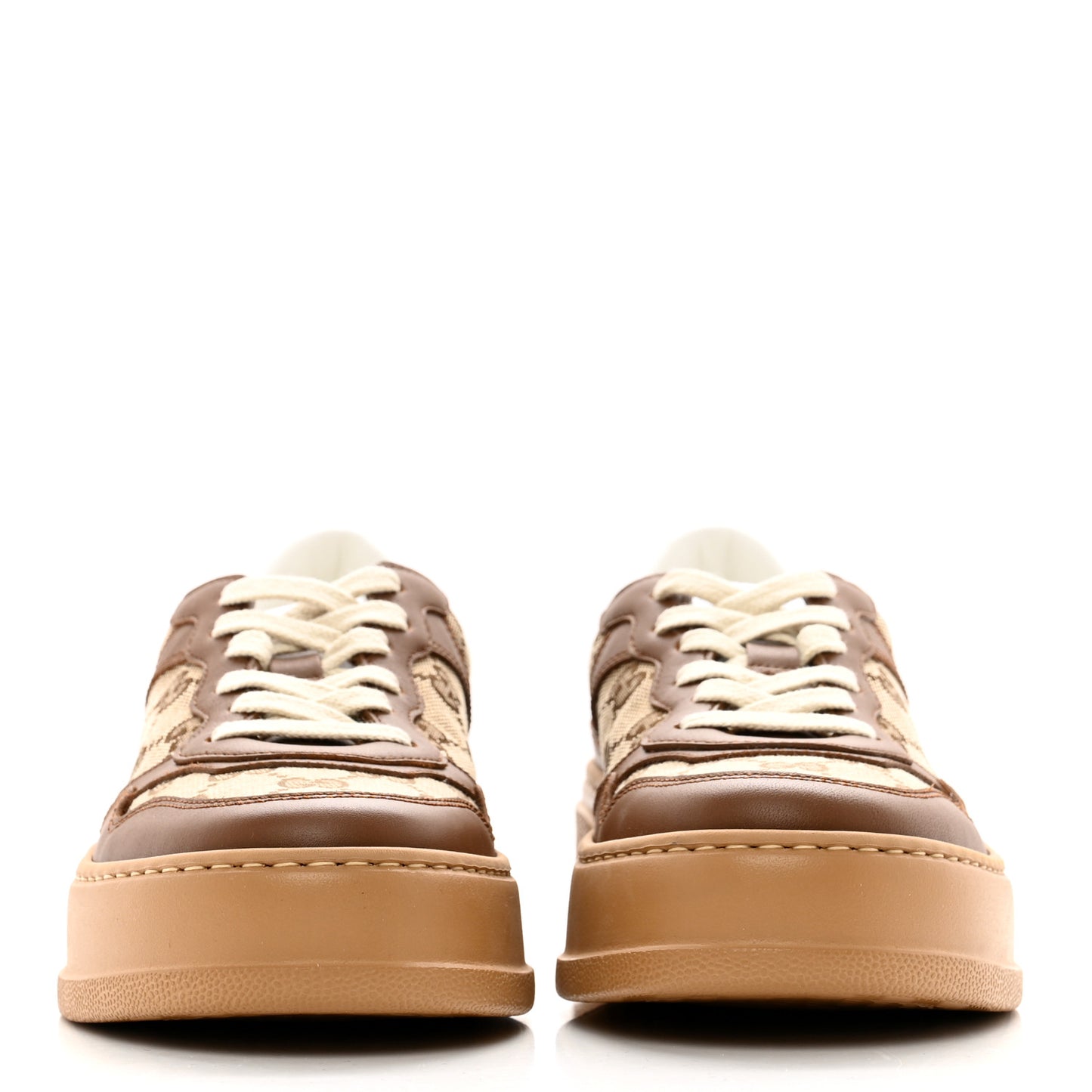 Calfskin GG Monogram Womens Platform 55mm Sneakers 36 Hezelnut Beige Ebony Mystic White