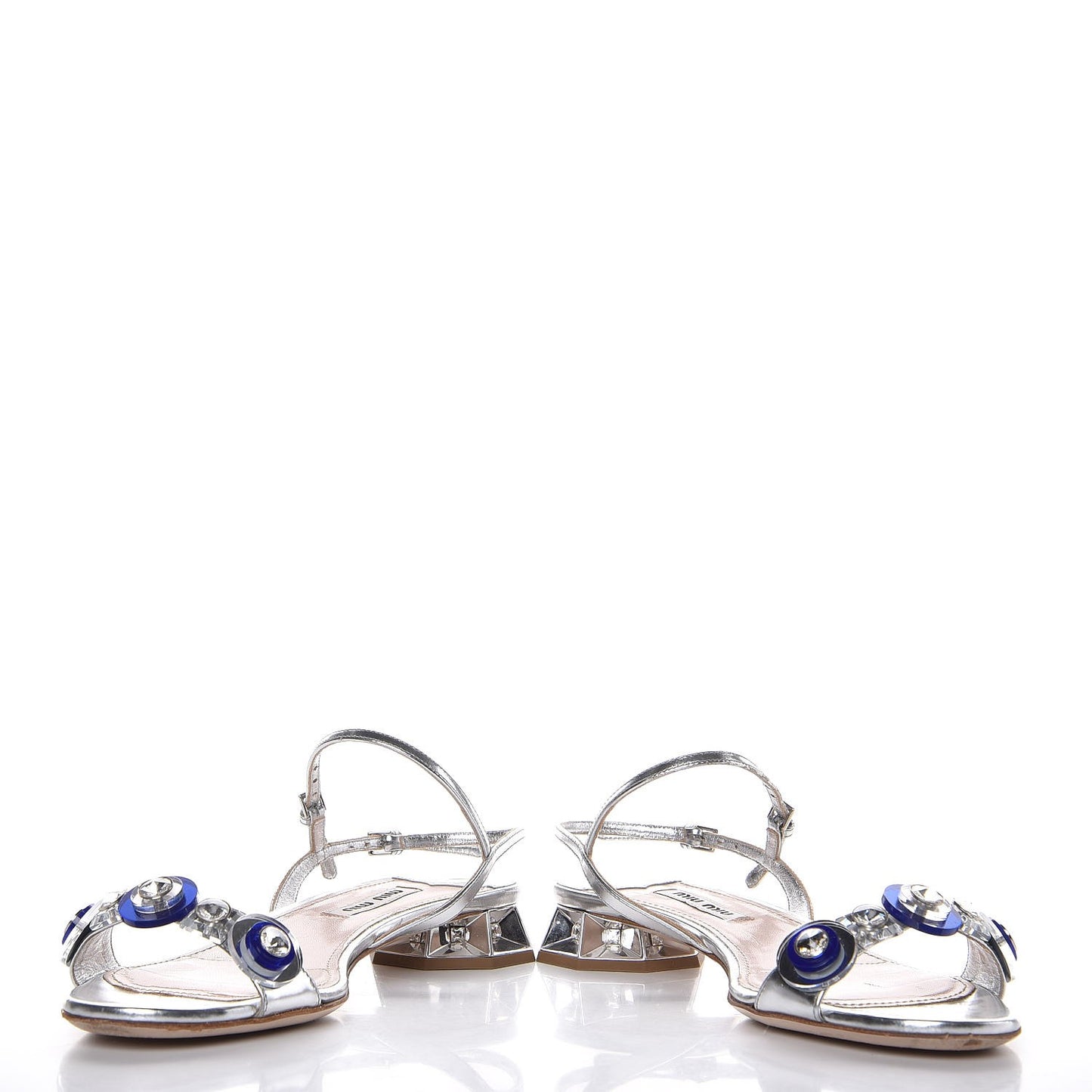 Metallic Calfskin Crystal Jeweled Sandals 36 Silver