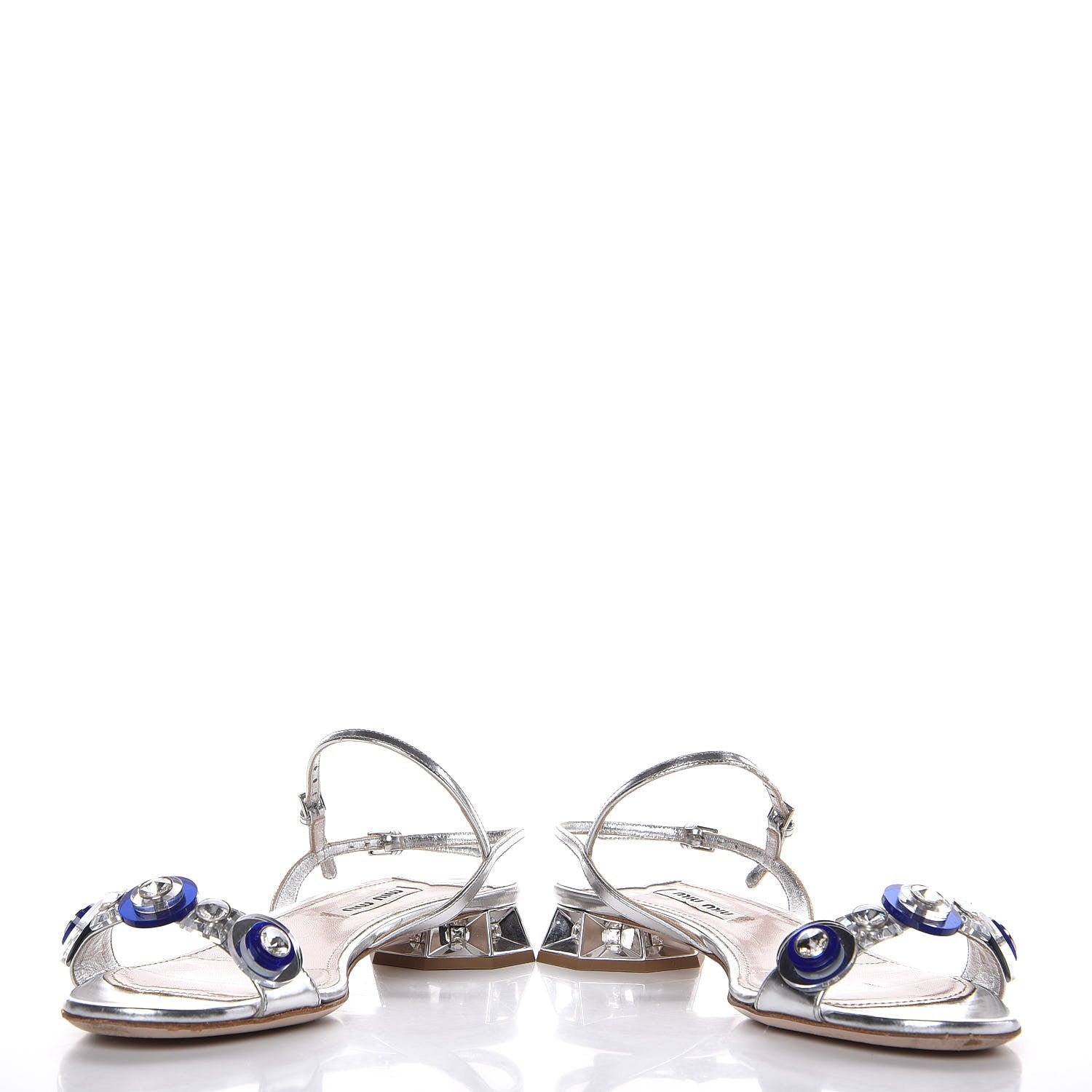 Miu Miu Metallic Calfskin Crystal Jeweled Sandals 36 Silver 5 of 12