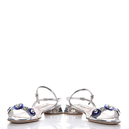 Miu Miu Metallic Calfskin Crystal Jeweled Sandals 36 Silver 5 of 12