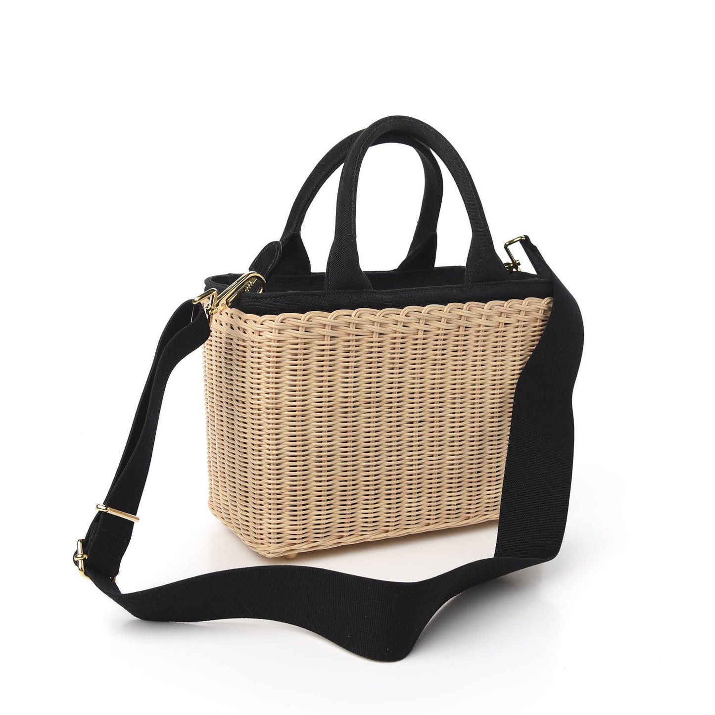Wicker Canvas Shoulder Bag Black