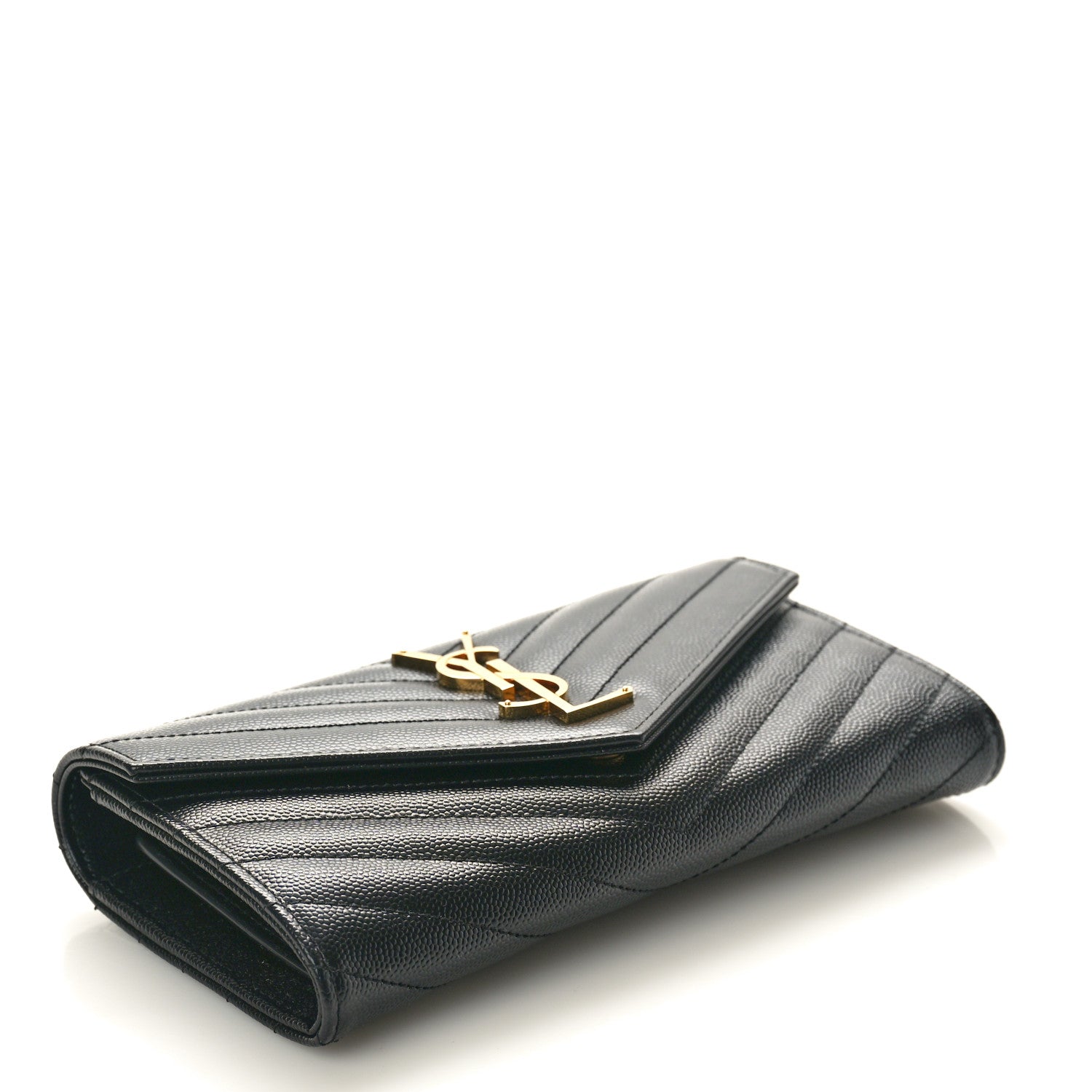 Saint Laurent Grain De Poudre Matelasse Chevron Monogram Flap Wallet Black 4 of 8