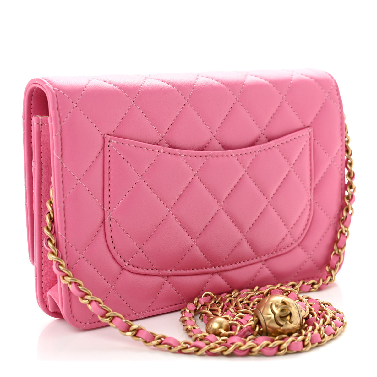 Lambskin Quilted CC Pearl Crush Wallet on Chain WOC Pink