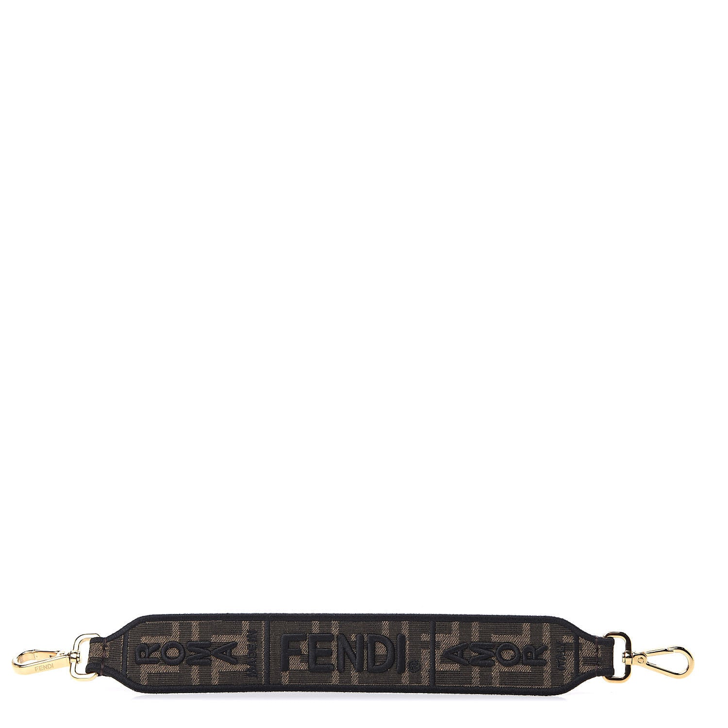 Fendi Fabric Jacquard FF 1974 Logo Threaded Edge Mini Strap You Tobacco Moro Black 1 of 4