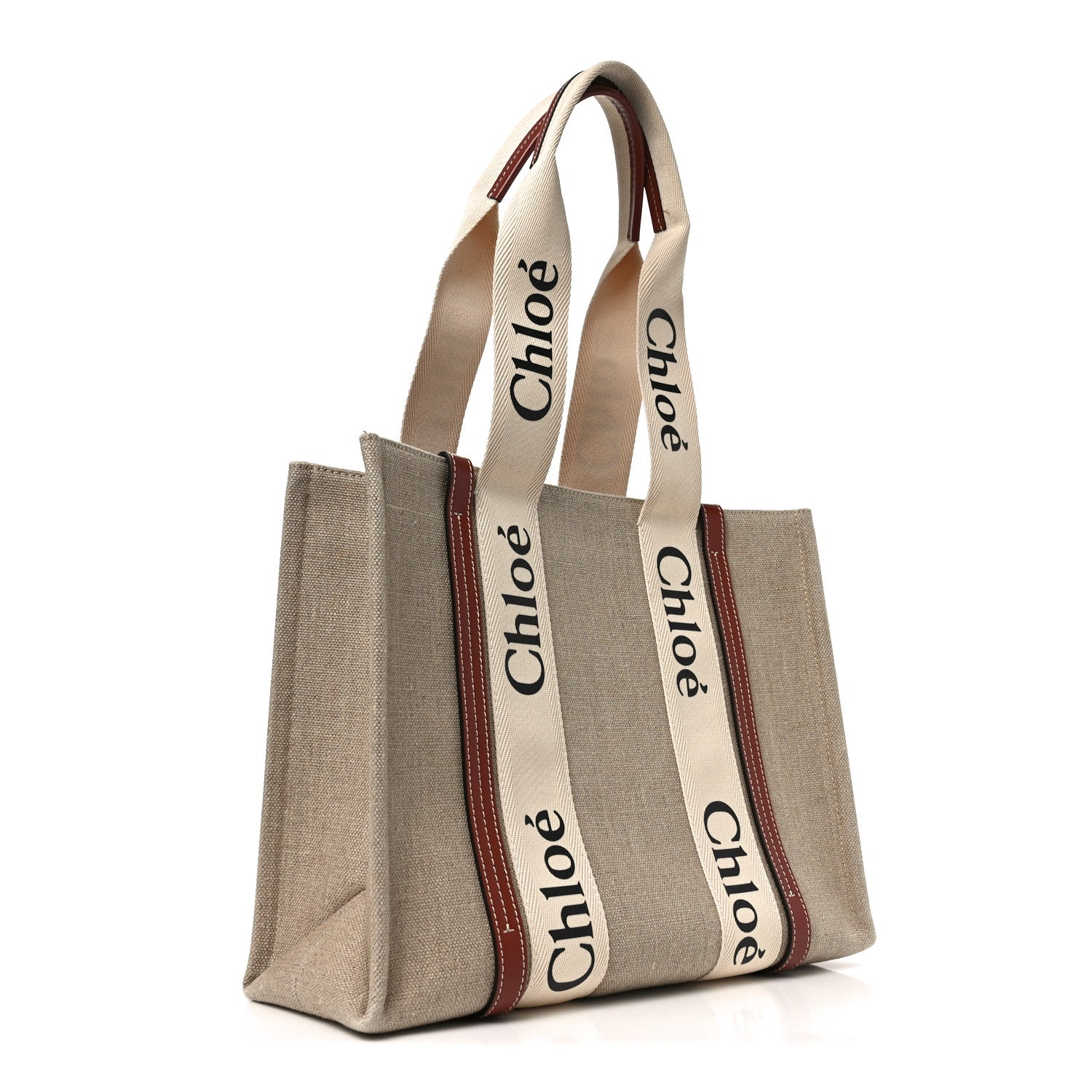 Chloe Cotton Calfskin Medium Woody Ribbon Tote White Brown 3 of 10