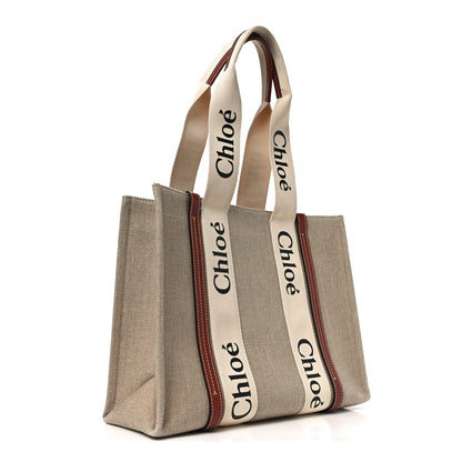 Chloe Cotton Calfskin Medium Woody Ribbon Tote White Brown 3 of 10