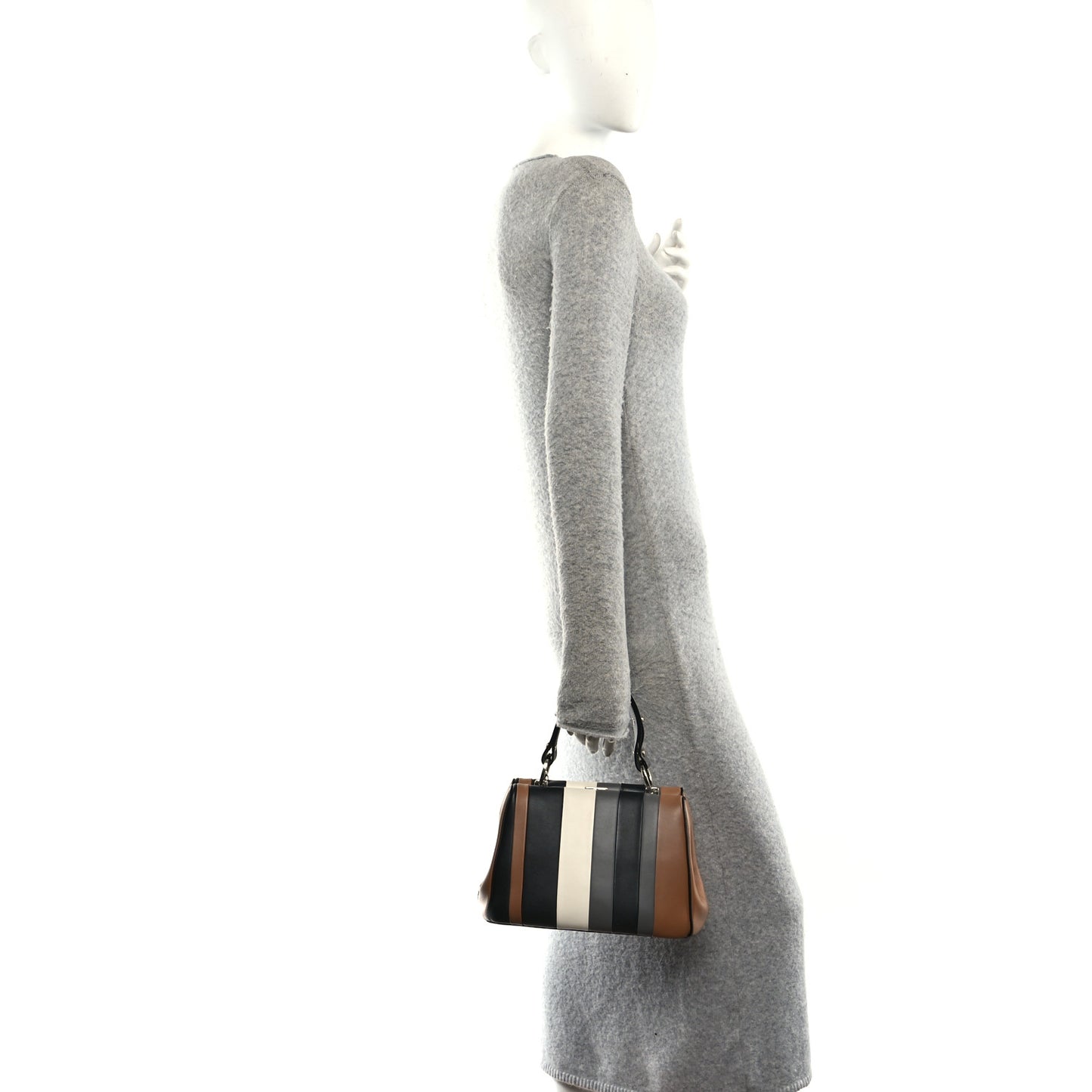 Calfskin Baiadera Striped Frame Bag Caramel Black White