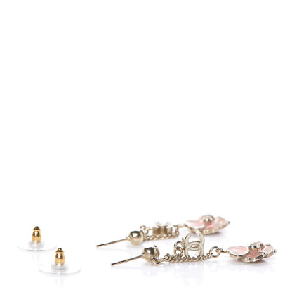 Chanel Enamel Crystal CC Camellia Drop Earrings Pink Gold 3 of 6