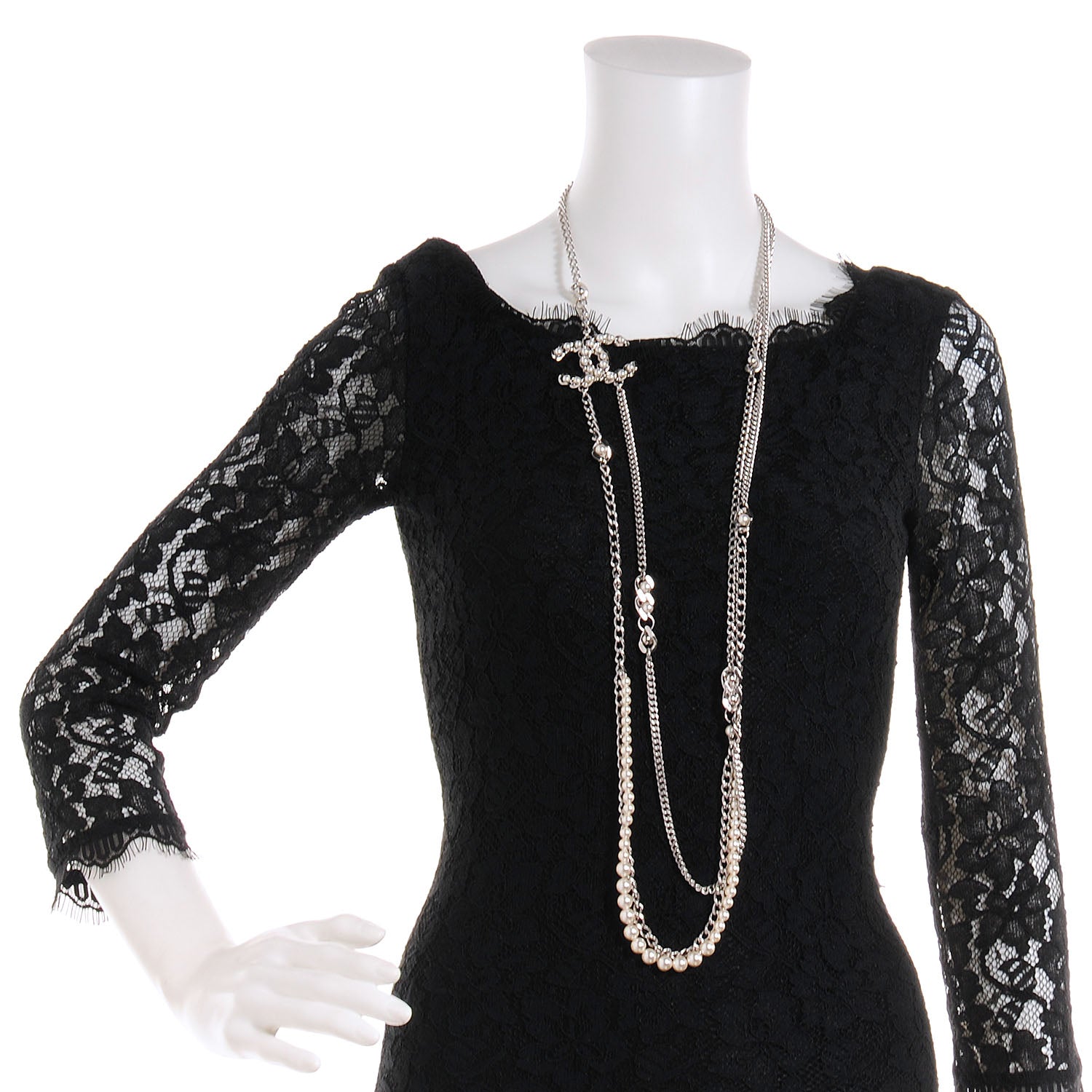 Chanel Pearl CC Long Chain Necklace Silver 2 of 6