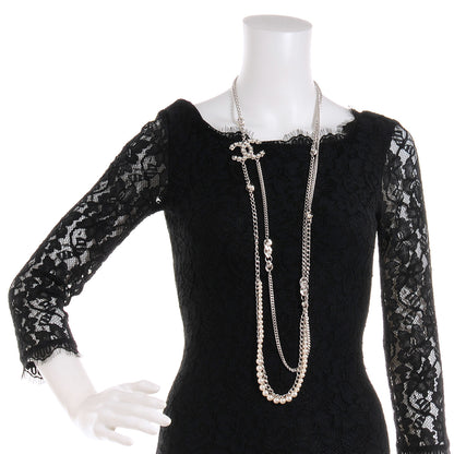Chanel Pearl CC Long Chain Necklace Silver 2 of 6