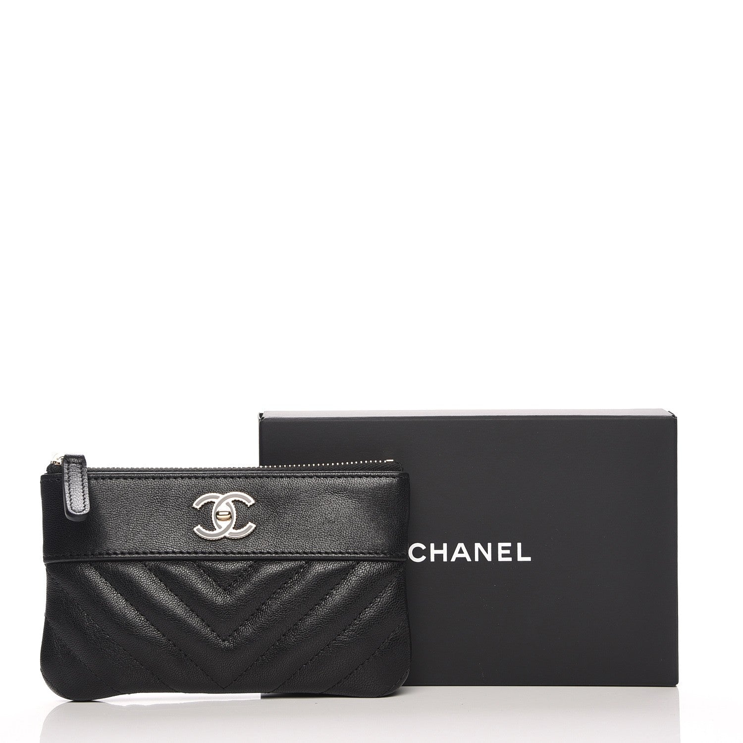Chanel Sheepskin Chevron Quilted Small Cosmetic Case Black 8 of 8