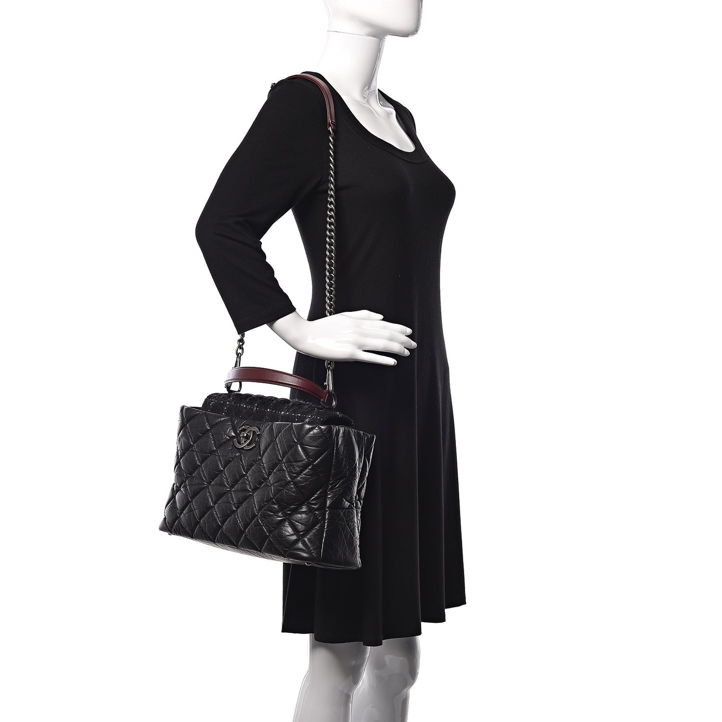 Aged Calfskin Quilted Tweed Portobello Tote Black
