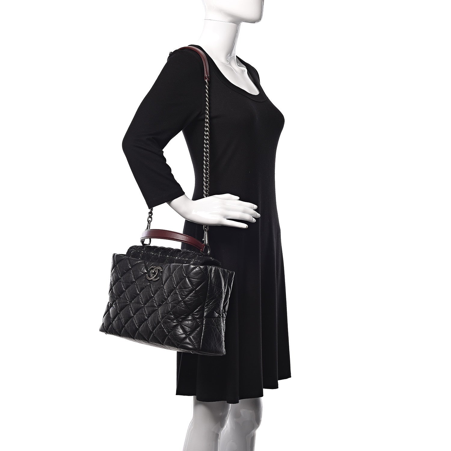 Chanel Aged Calfskin Quilted Tweed Portobello Tote Black 4 of 35