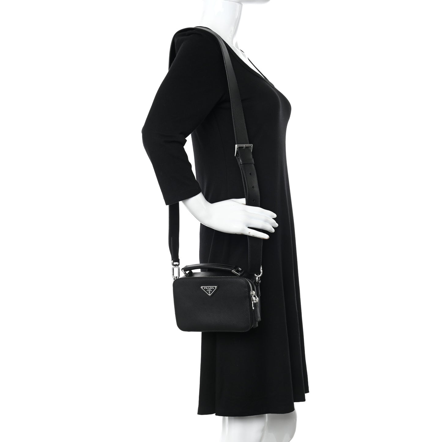 Saffiano Travel Small Brique Top Handle Crossbody Bag Black