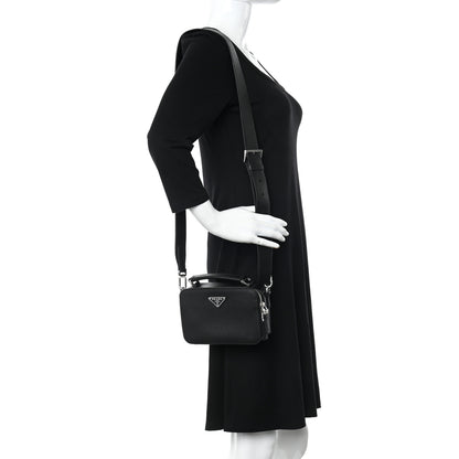 Prada Saffiano Travel Small Brique Top Handle Crossbody Bag Black 2 of 12