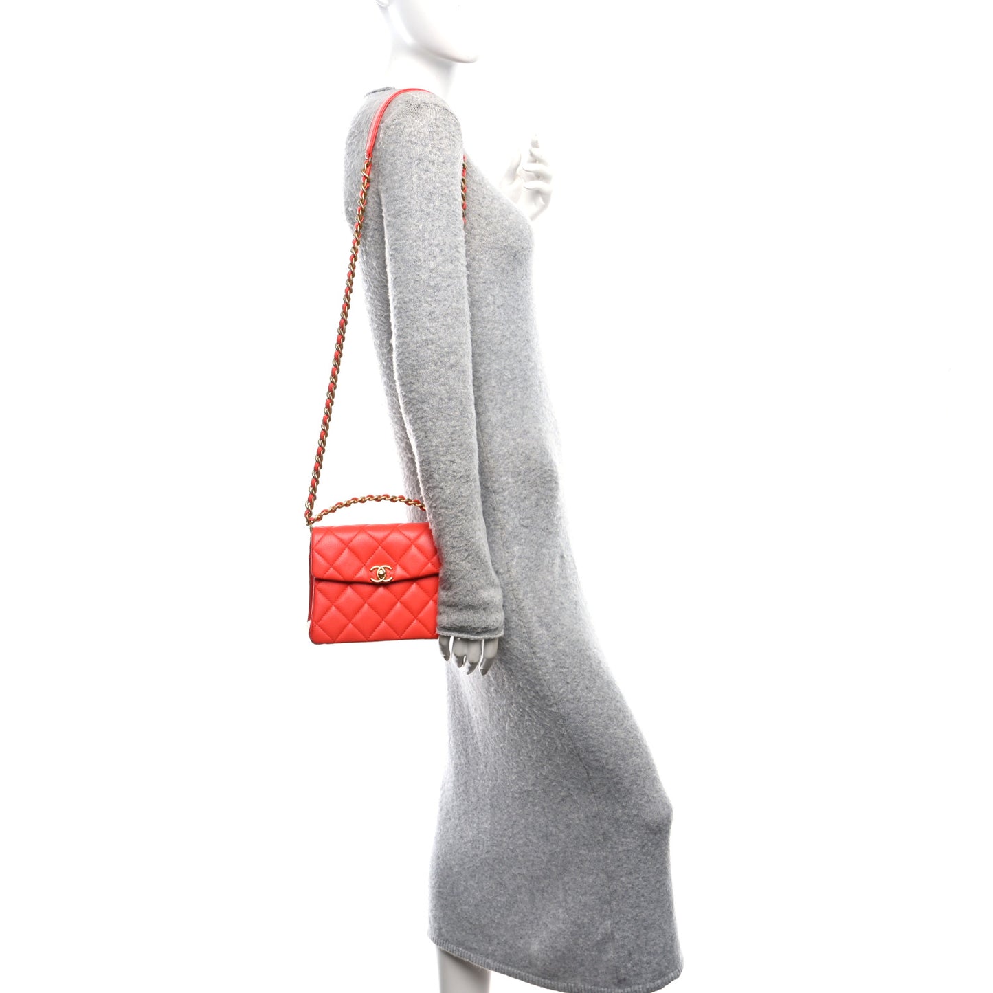 Caviar Quilted 31 Rue Cambon Mini Top Handle Flap Orange