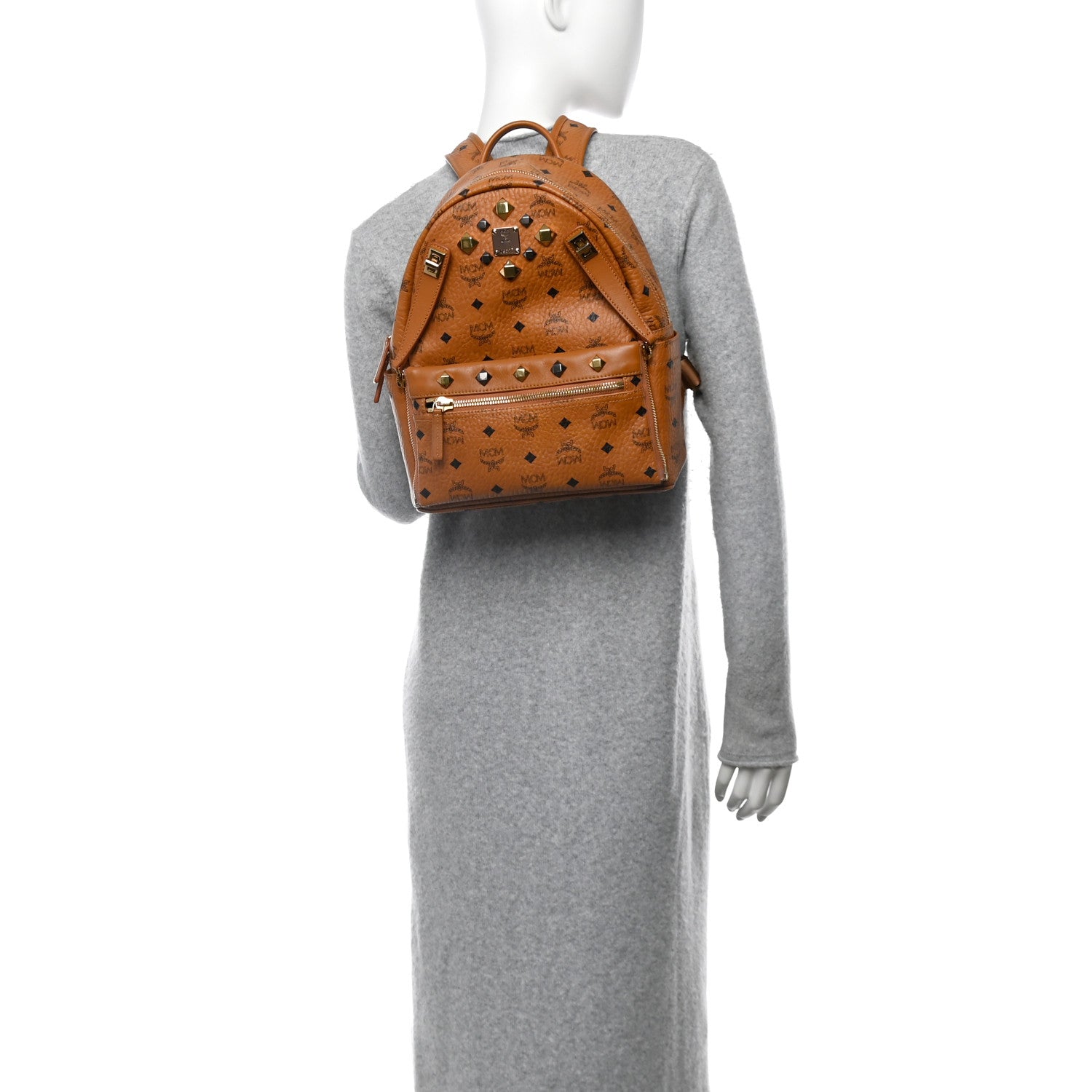 MCM Visetos Studded Medium Dual Stark Backpack Cognac 2 of 9