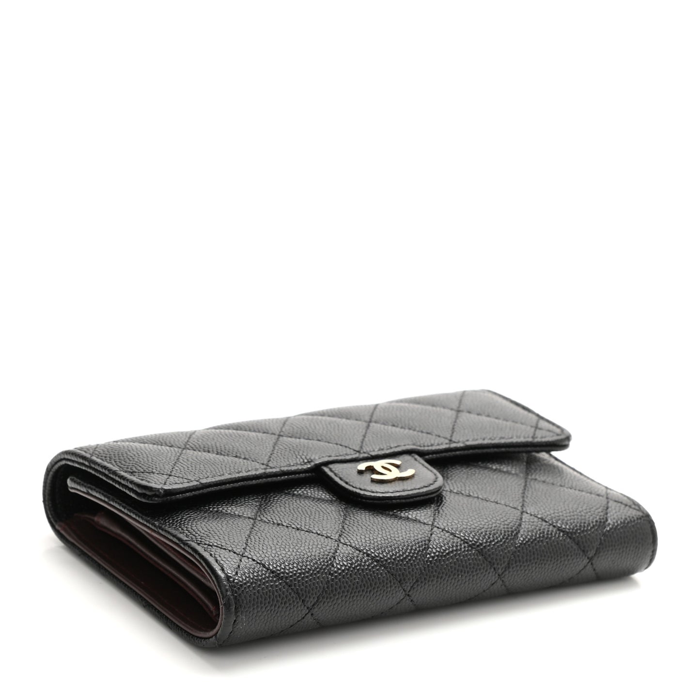 Caviar Quilted Medium Flap Wallet Black