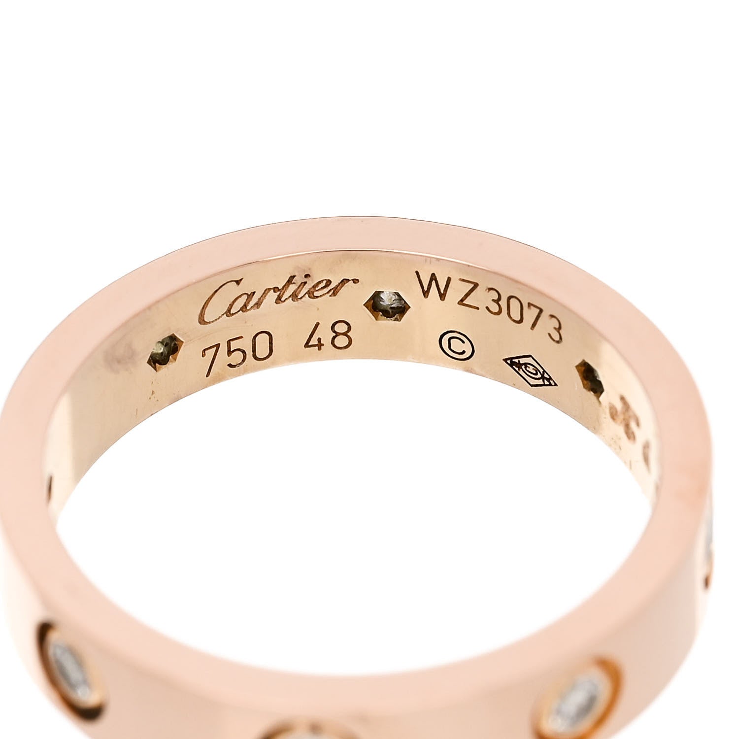 Cartier 18K Pink Gold 8 Diamond 4mm LOVE Wedding Band Ring 48 4.5 4 of 6