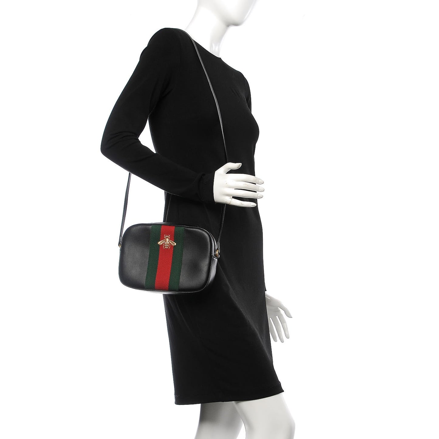 Calfskin Web Small Webby Bee Shoulder Bag Black