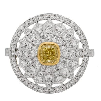 Tiffany Platinum 18K Yellow Gold Fancy Yellow Diamond Daisy Ring 51 5.75 1 of 7