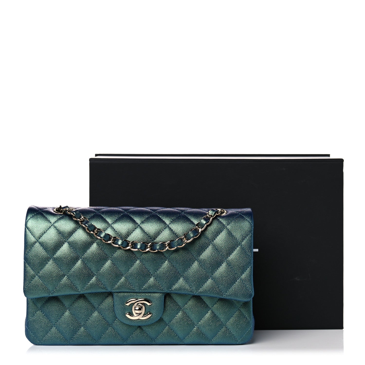 Chanel Iridescent Caviar Quilted Medium Double Flap Green 10 of 10