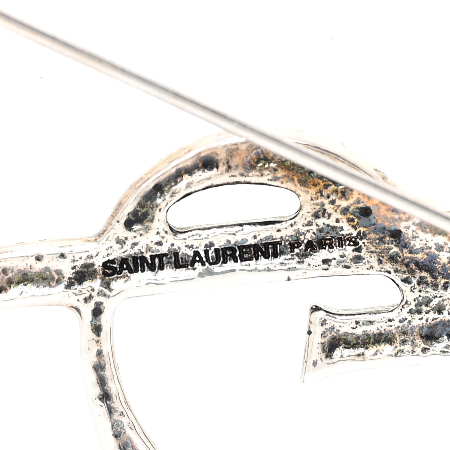 Saint Laurent Monogram Crocodile Opyum Brooch Silver 3 of 5
