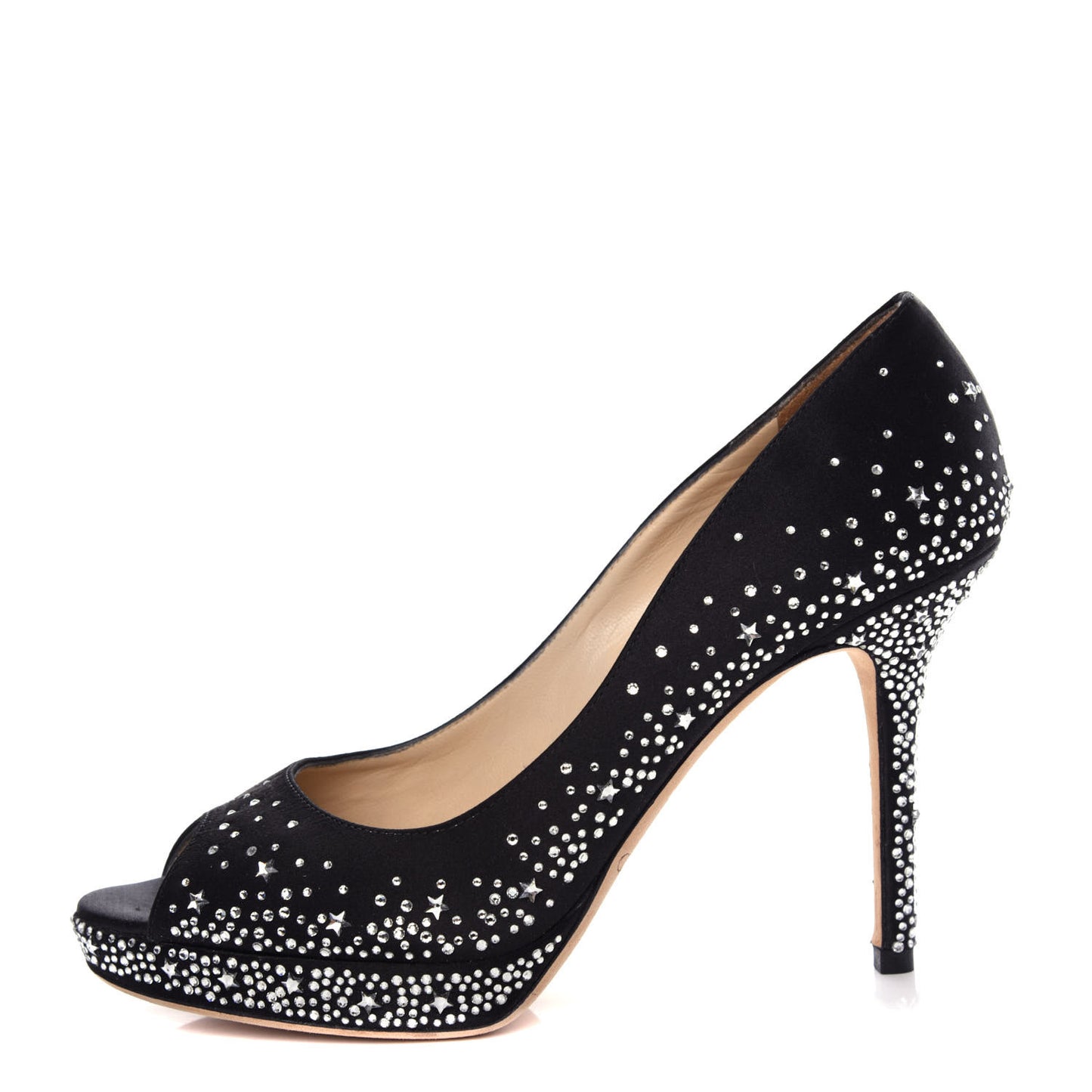 Satin Crystal Dali Peep Toe Pumps 36.5 Black