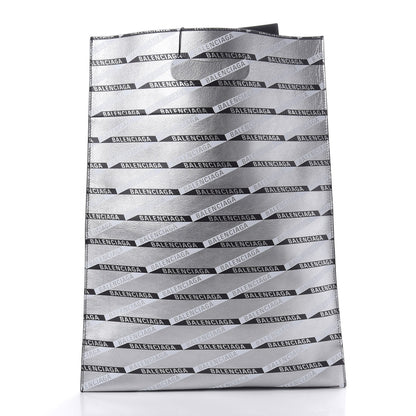 Balenciaga Metallic Calfskin Losange Monogram Plastic Bag Shopper S Silver Black White 3 of 10