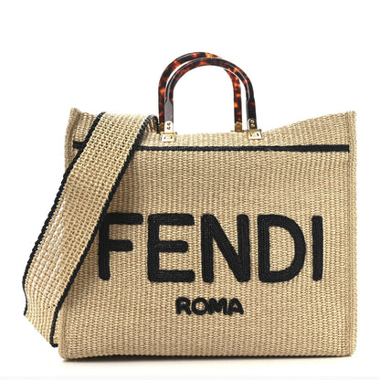 Fendi Straw Vitello King Plexiglass Woven Medium Fendi Sunshine Shopper Tote Natural Black 1 of 11