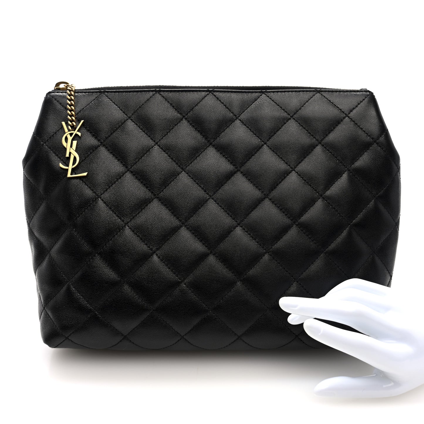 Calfskin Quilted Embroidered Cassandre Large Cosmetic Pouch Black
