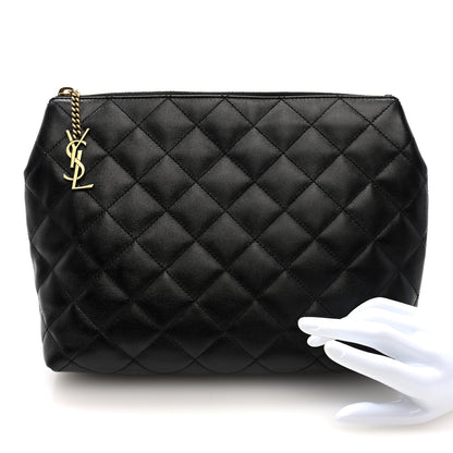 Saint Laurent Calfskin Quilted Embroidered Cassandre Large Cosmetic Pouch Black 2 of 6