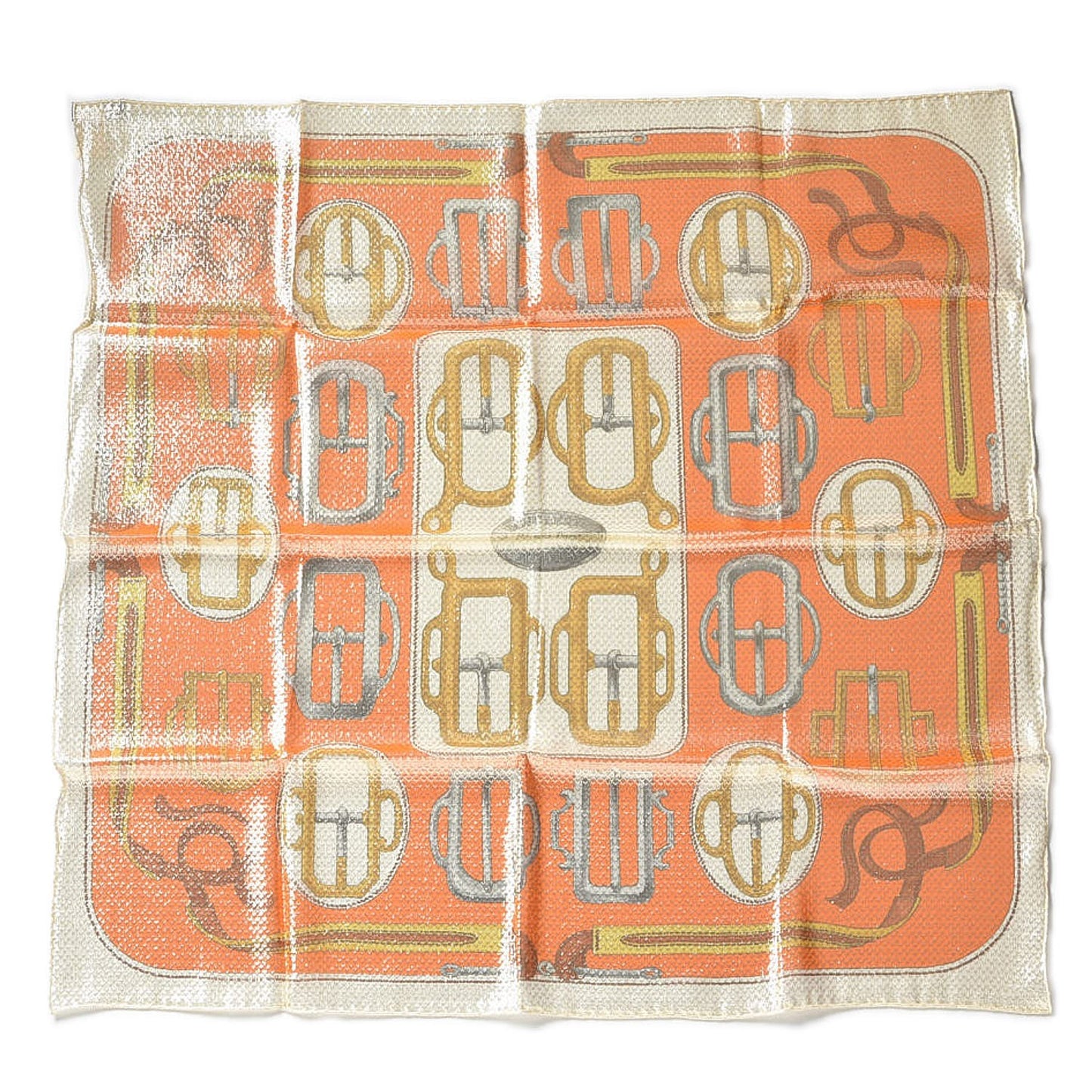 Silk Polyester Carre Glitter Bouclerie d'Attelage Scarf 70 Orange Or
