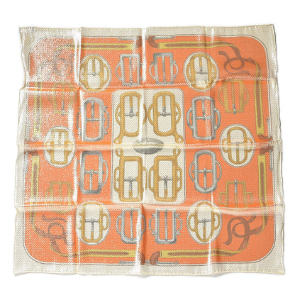 Hermes Silk Polyester Carre Glitter Bouclerie d'Attelage Scarf 70 Orange Or 1 of 4