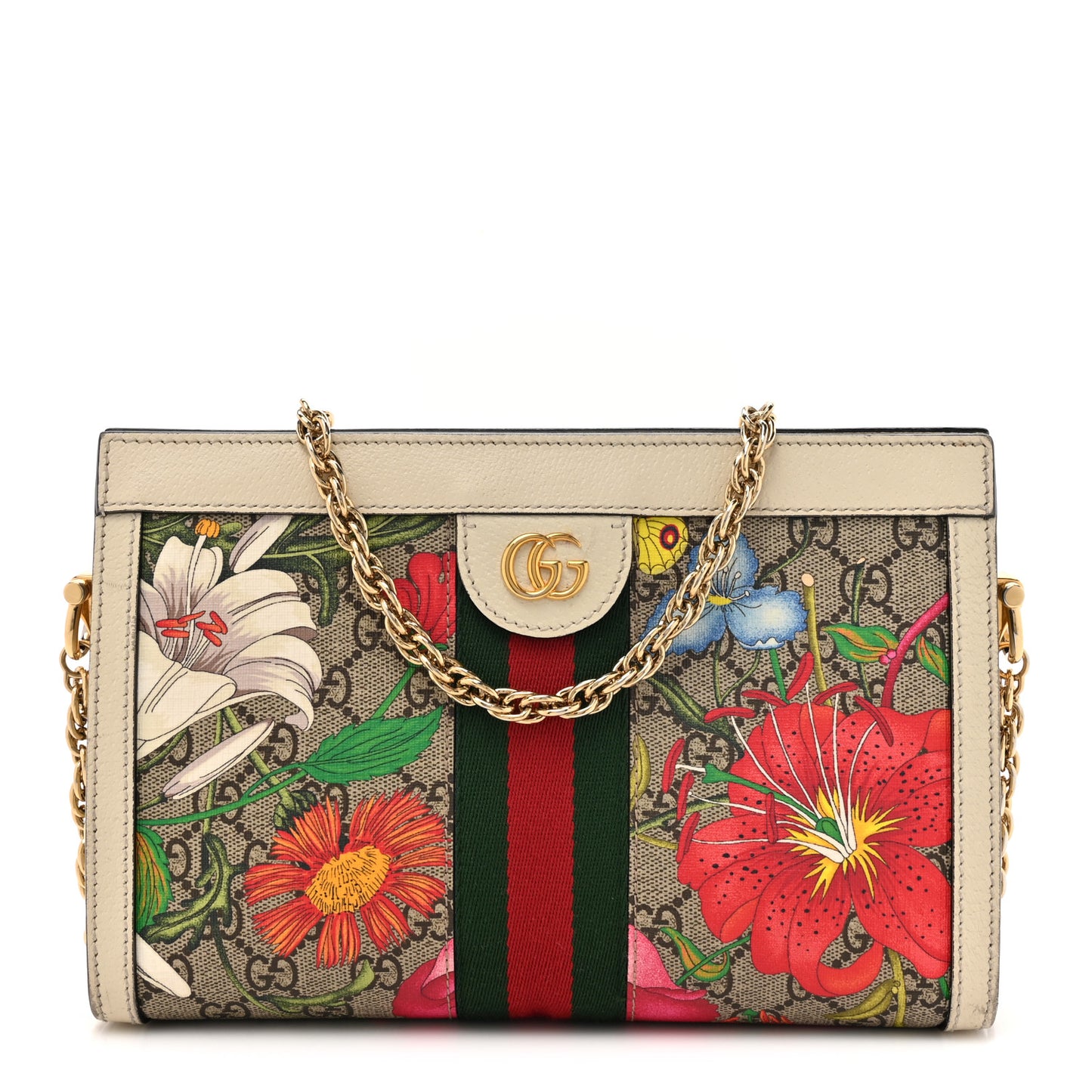 GG Supreme Monogram Flora Web Small Ophidia Chain Shoulder Bag White