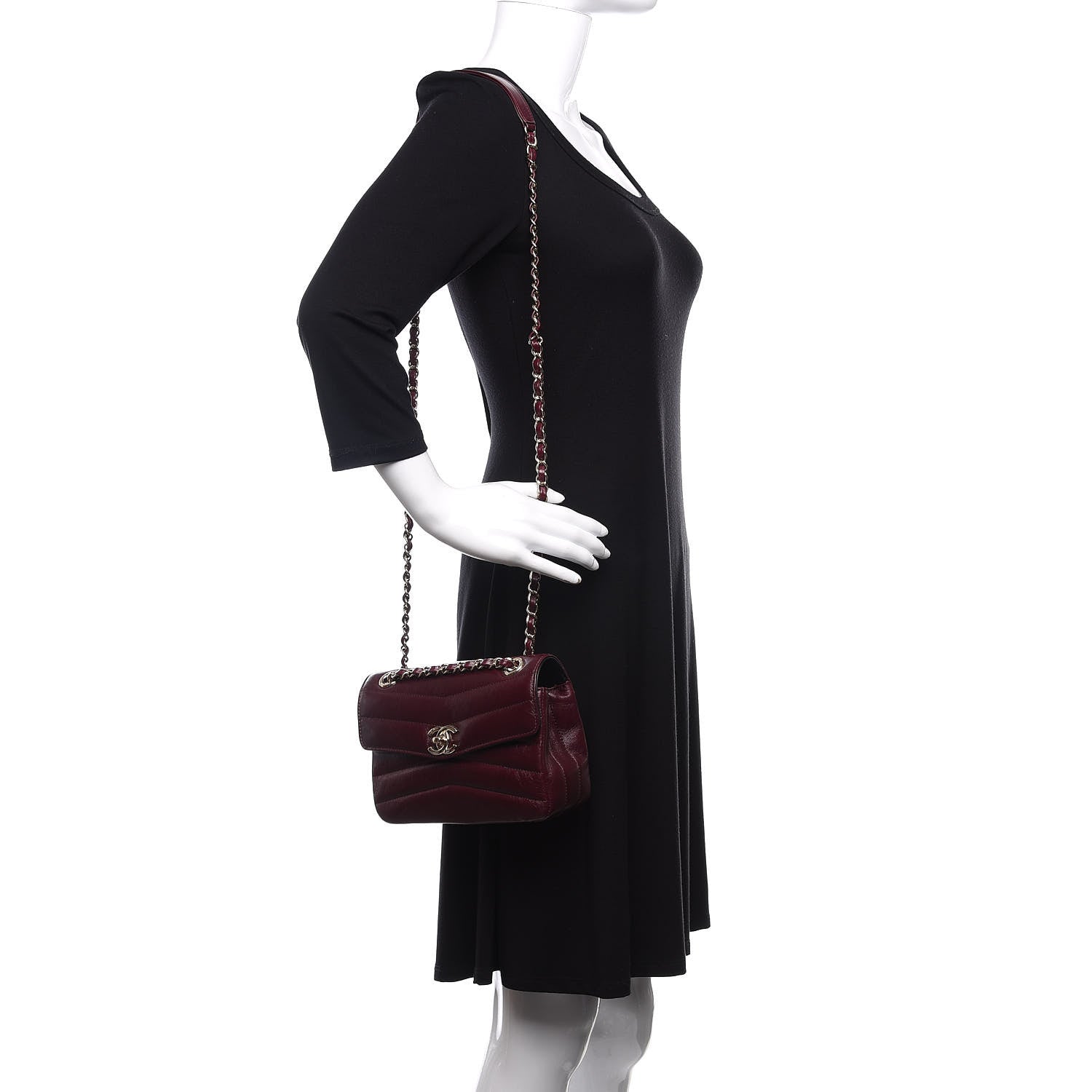 Chanel Shiny Lambskin Quilted Small Chevron Miroir Burgundy 2 of 10