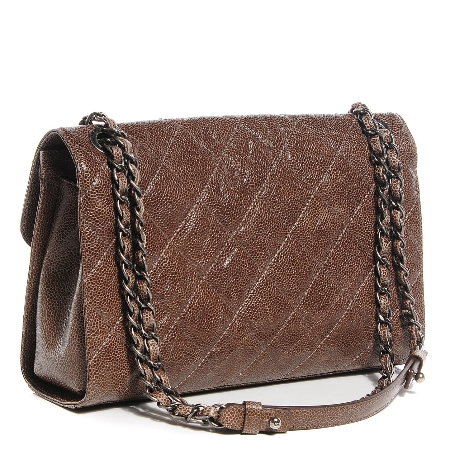 Crumpled Grained Calfskin Medium CC Crave Flap Brown